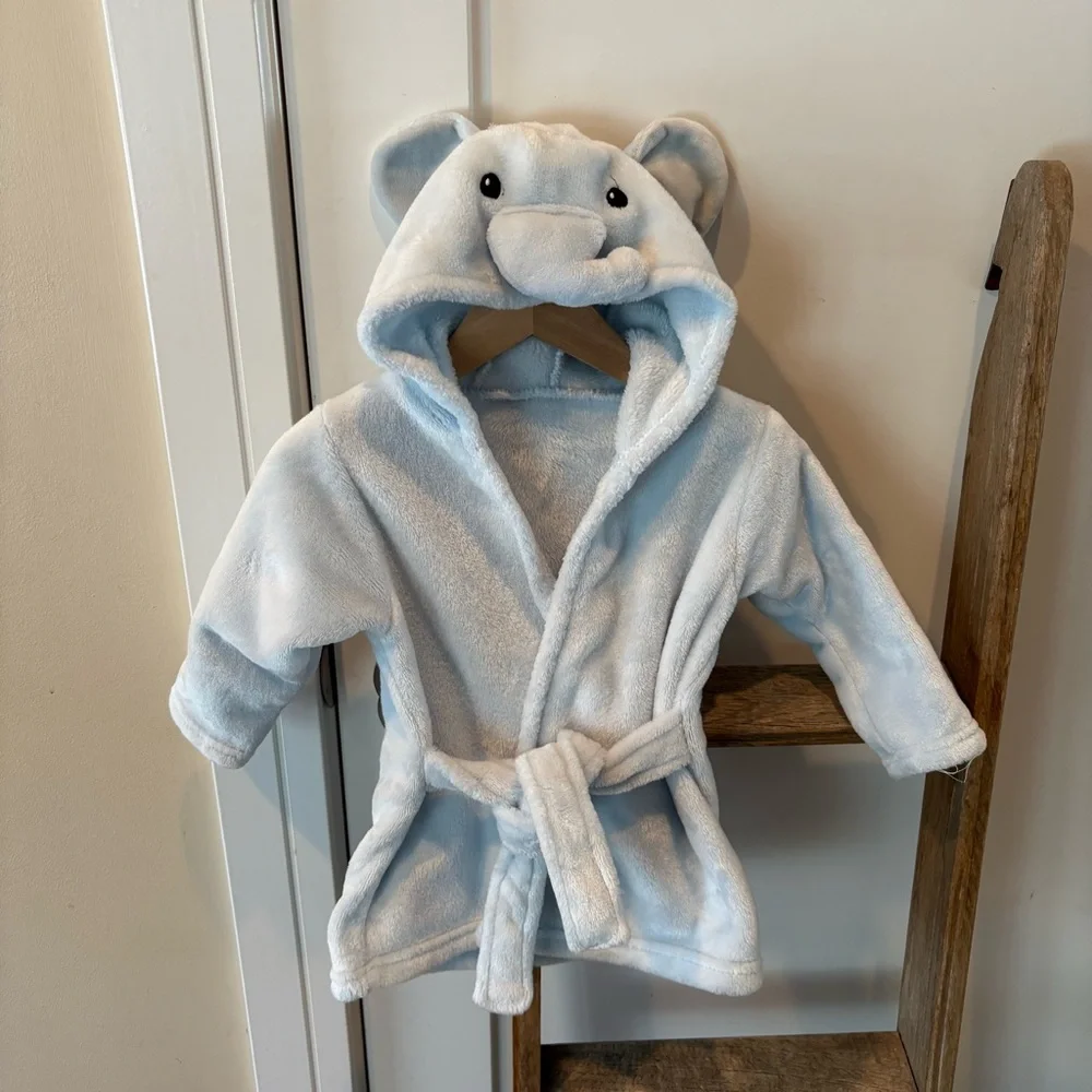 Hudson Baby Blue Elephant Hooded Robe